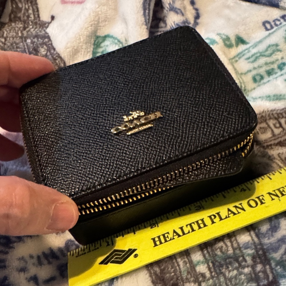 Coach Black Textured Leather Travel Jewelry case